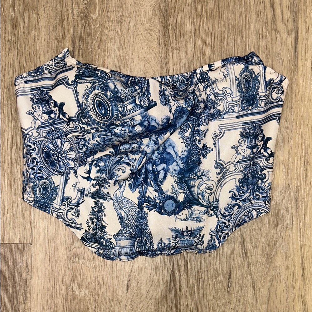 Blue and White Patterned Corset Top